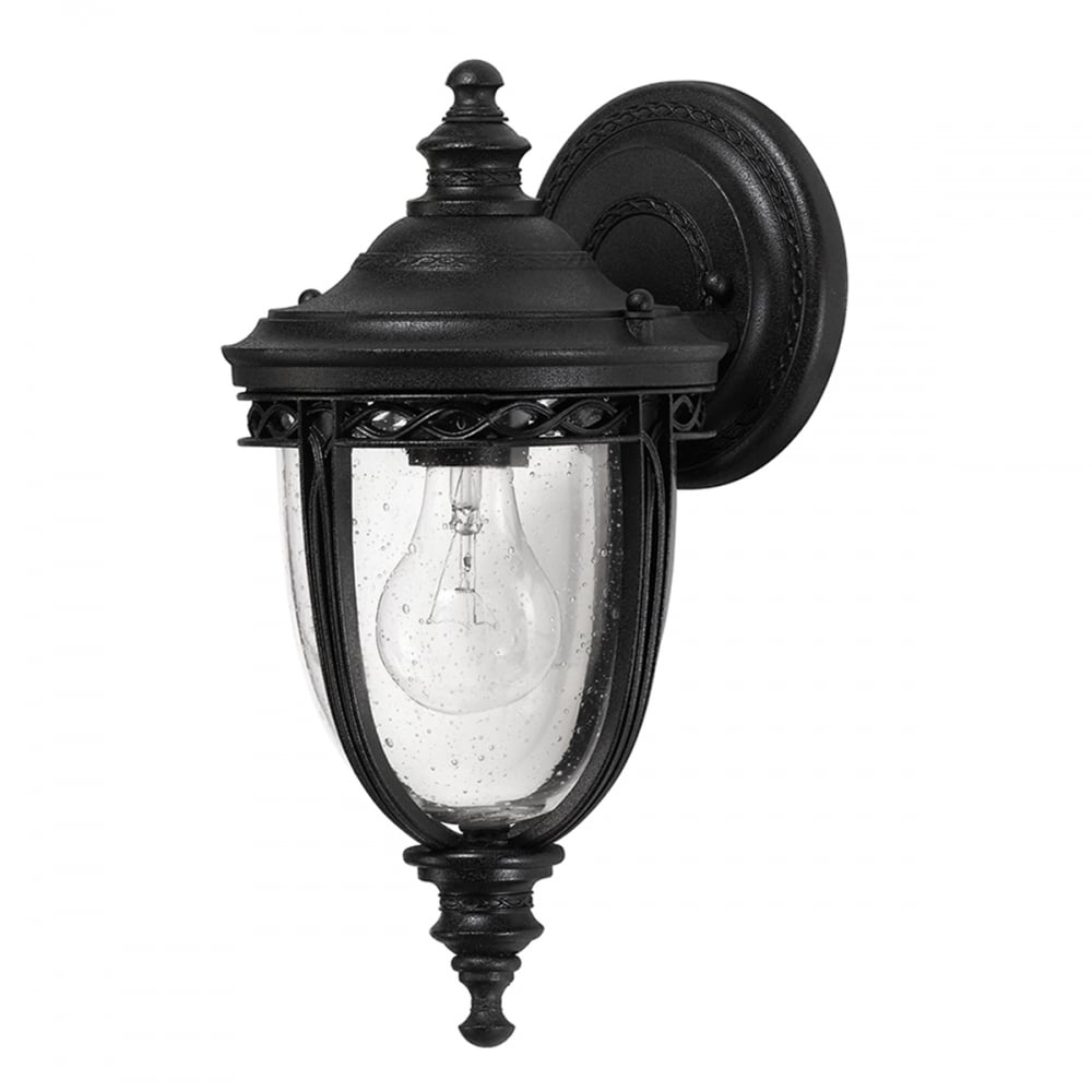 Small Traditional Black Garden Wall Lantern with Speckled Glass