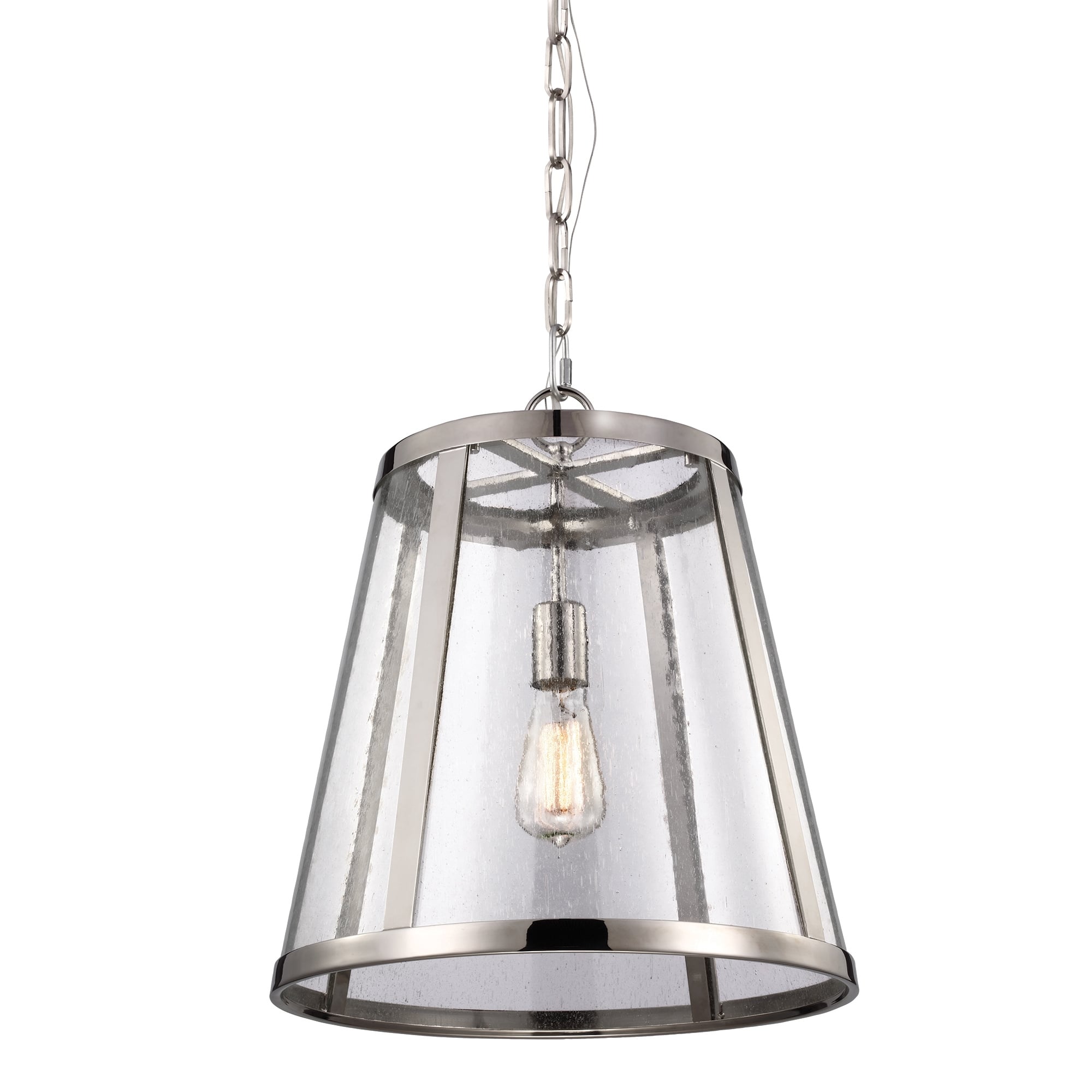 Polished Nickel Ceiling Cone Pendant Light with Speckled Glass