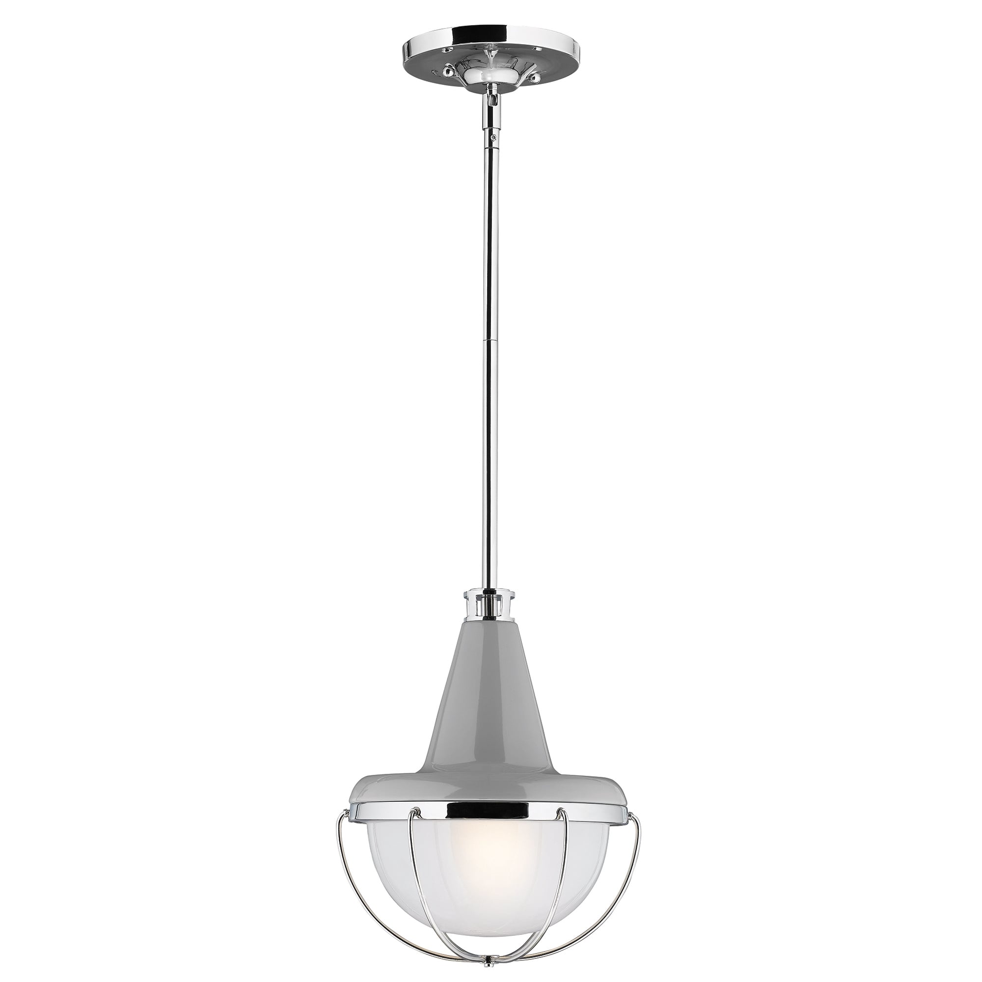 Modern Small German Gloss Grey Ceiling Pendant finished with High Polish Nickel