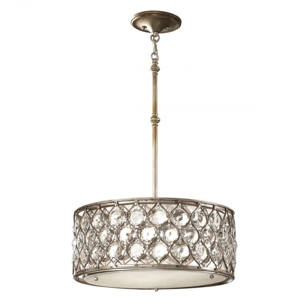 Burnished Silver Cylinder Crystal Shade Lamp On A Fixed Rod