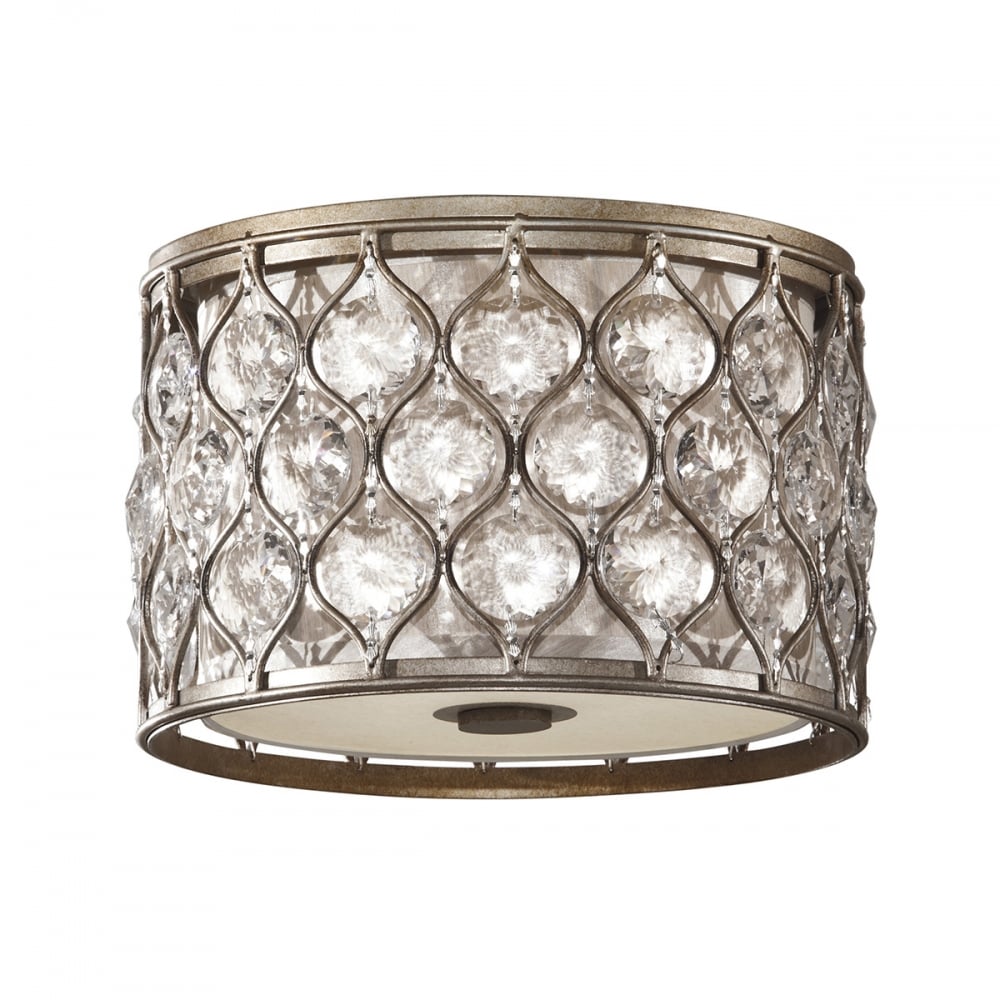 Burnished Silver Triple Cylinder Crystal Shade Lamp