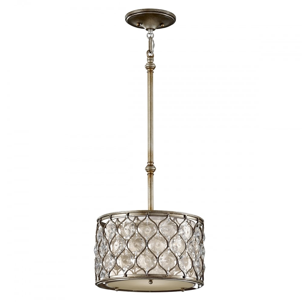 Burnished Silver Mini Cylinder Crystal Shade Lamp on a Fixed Rod