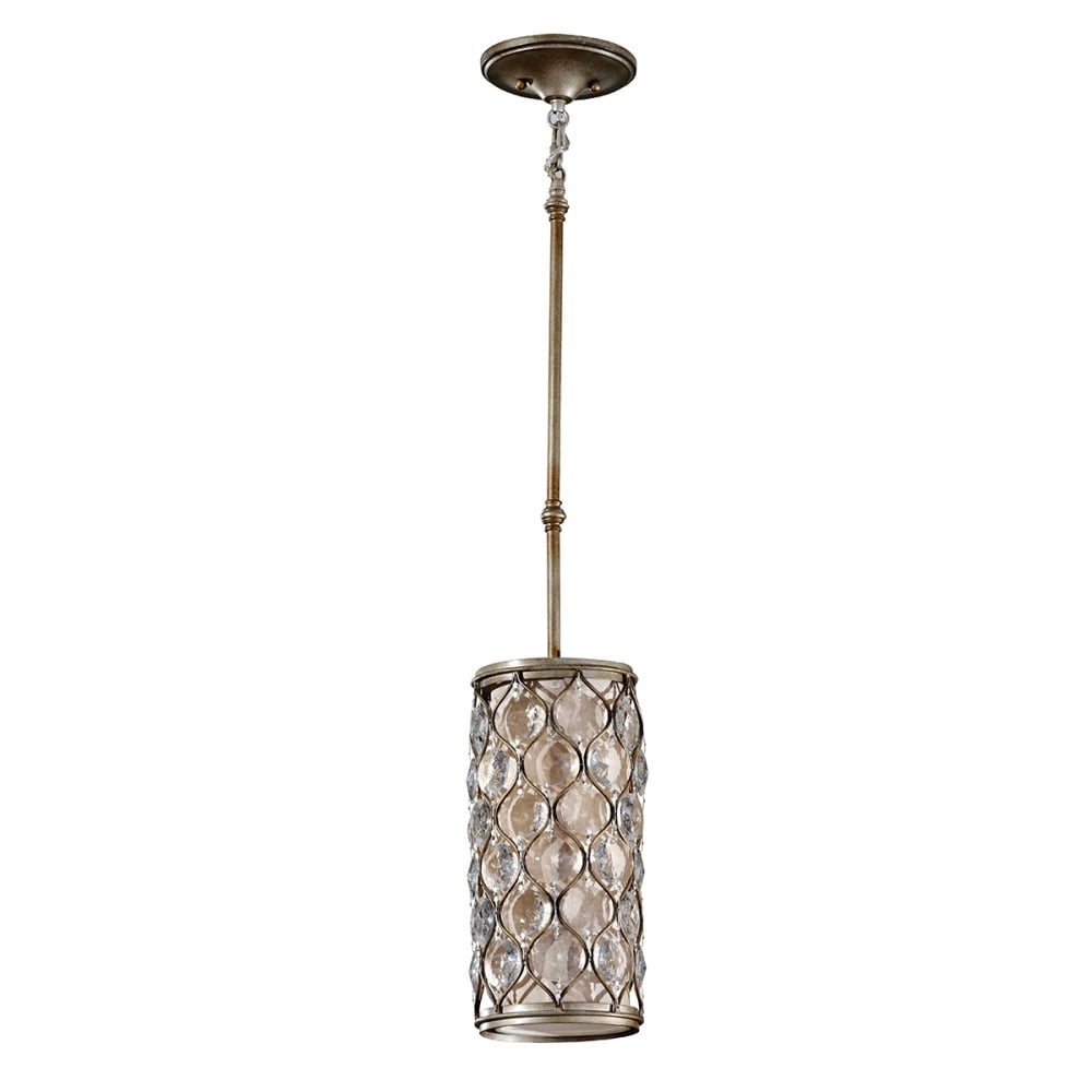 Burnished Silver Mini Tall Cylinder Crystal Shade Lamp on a Fixed Rod