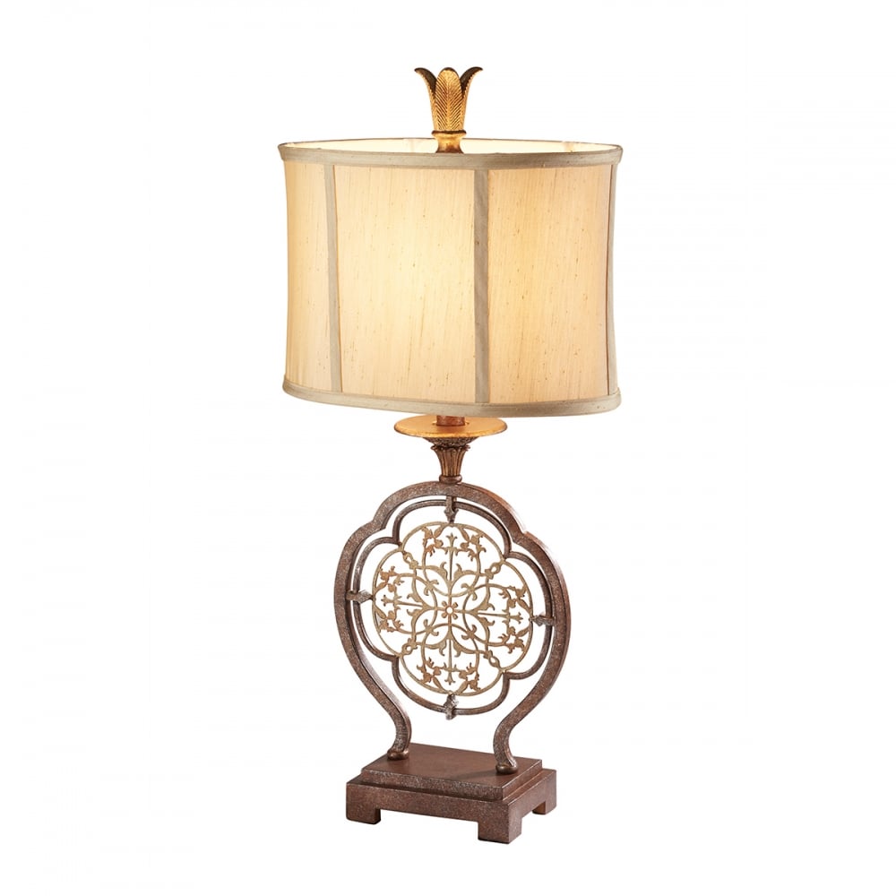 Oriental Oxide Bronze Table Standard with Sand Lamp Shade