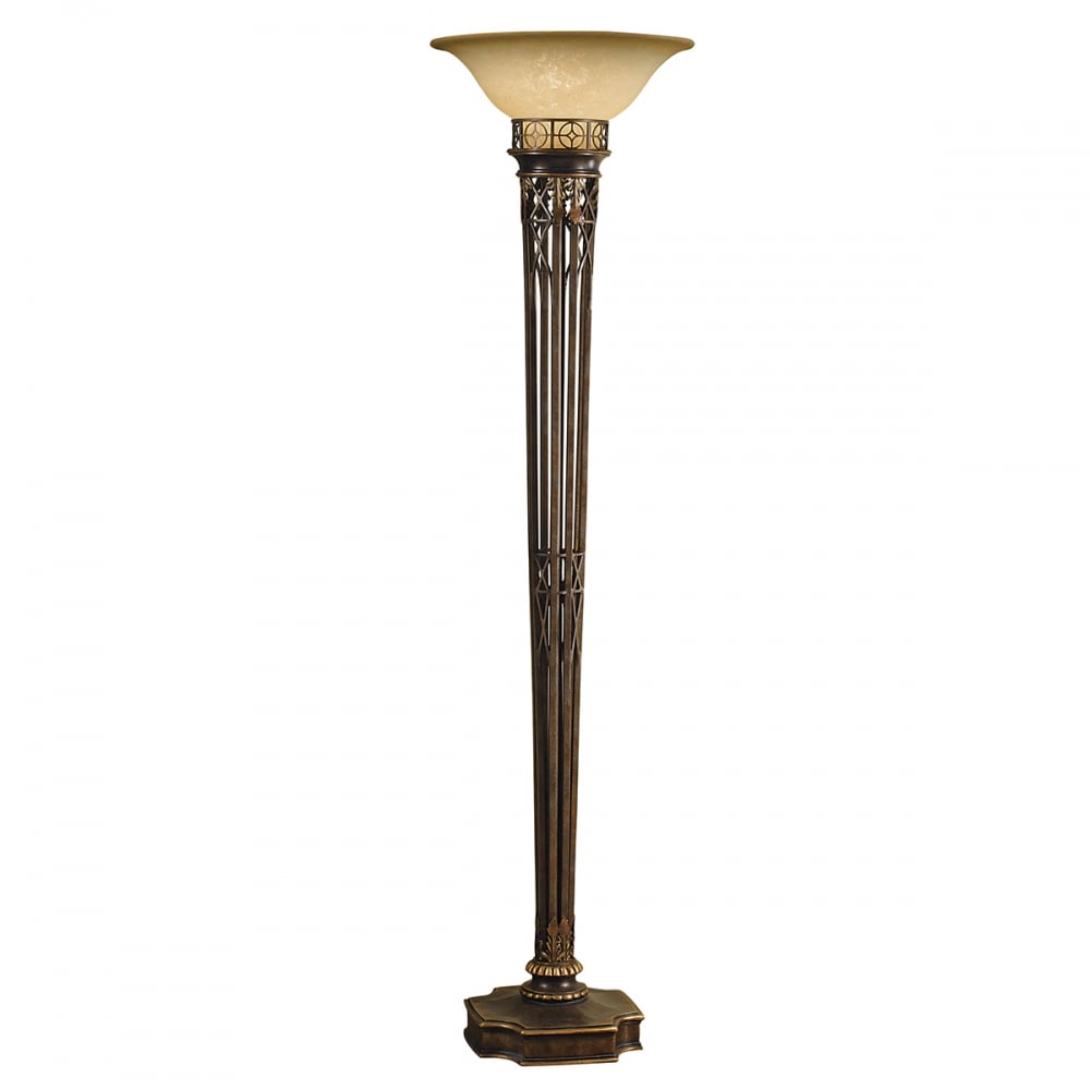 Tall Roman Empire Floor Standard with Torch Like Amber Bowl Shade