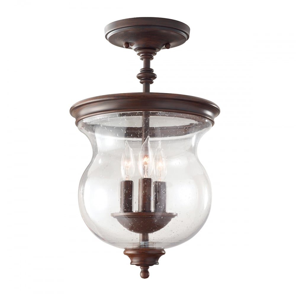 Heritage Bronze Ceiling Lantern with 3 Bulbs and Speckle Glass Shade