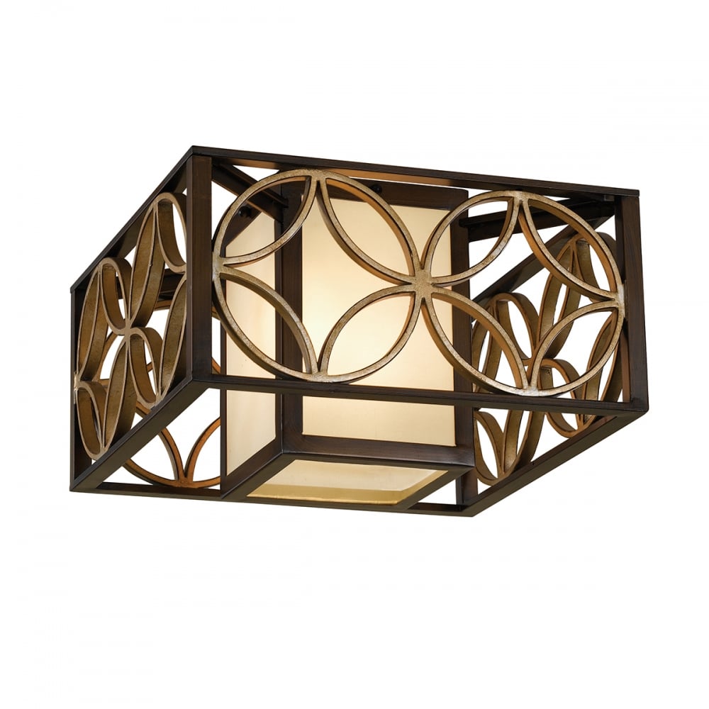 Stunning Cube Ceiling Light in Bronze with Gold Section Detailing