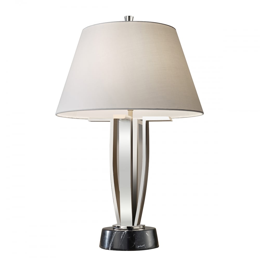 Modern Polished Nickel Lamp with Blue Marble Base and Drum Shade