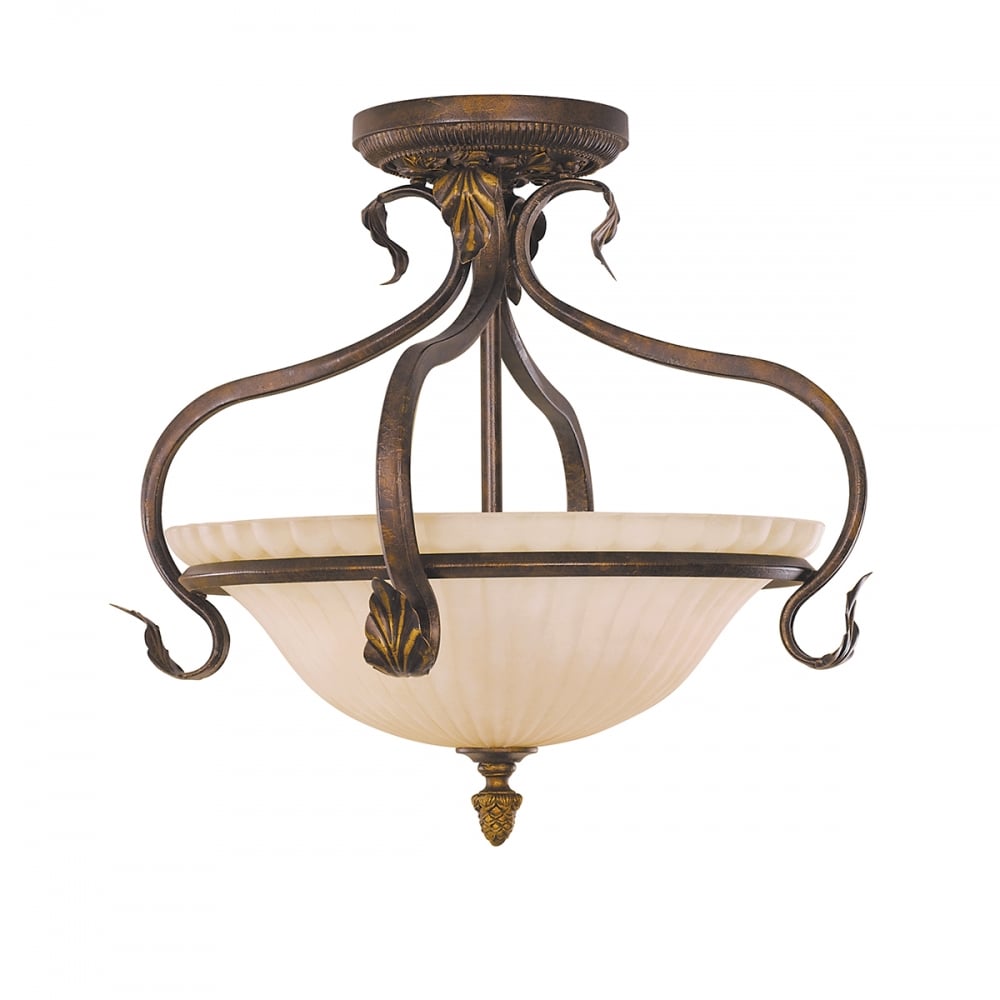 Rustic Burnt Orange Flush Ceiling Light with Floral Design