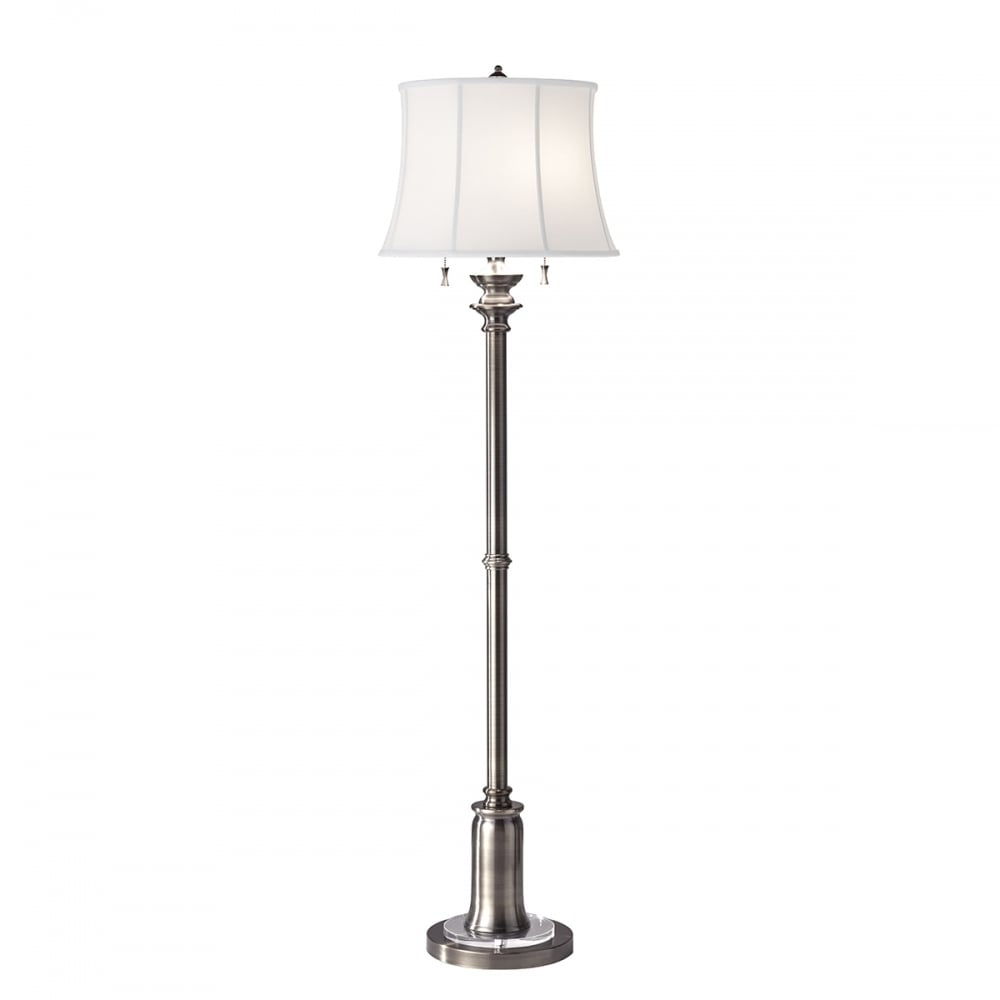 Antiqued Nickel Floor Lamp with Ivory White Lampshade