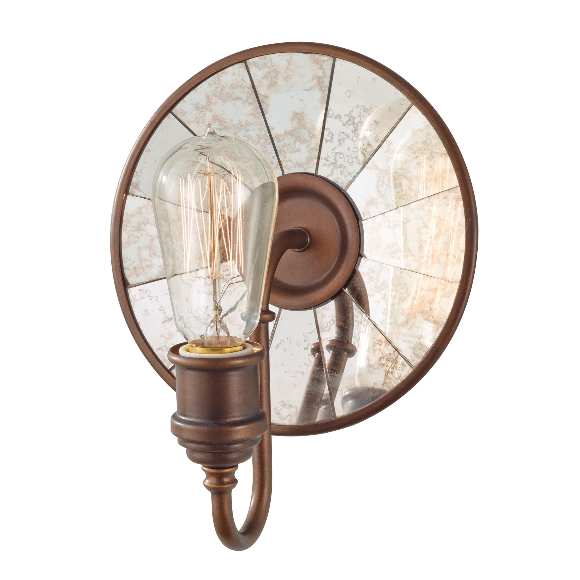 Oriental Bronze and Grubby Mirror Back Wall Sconce