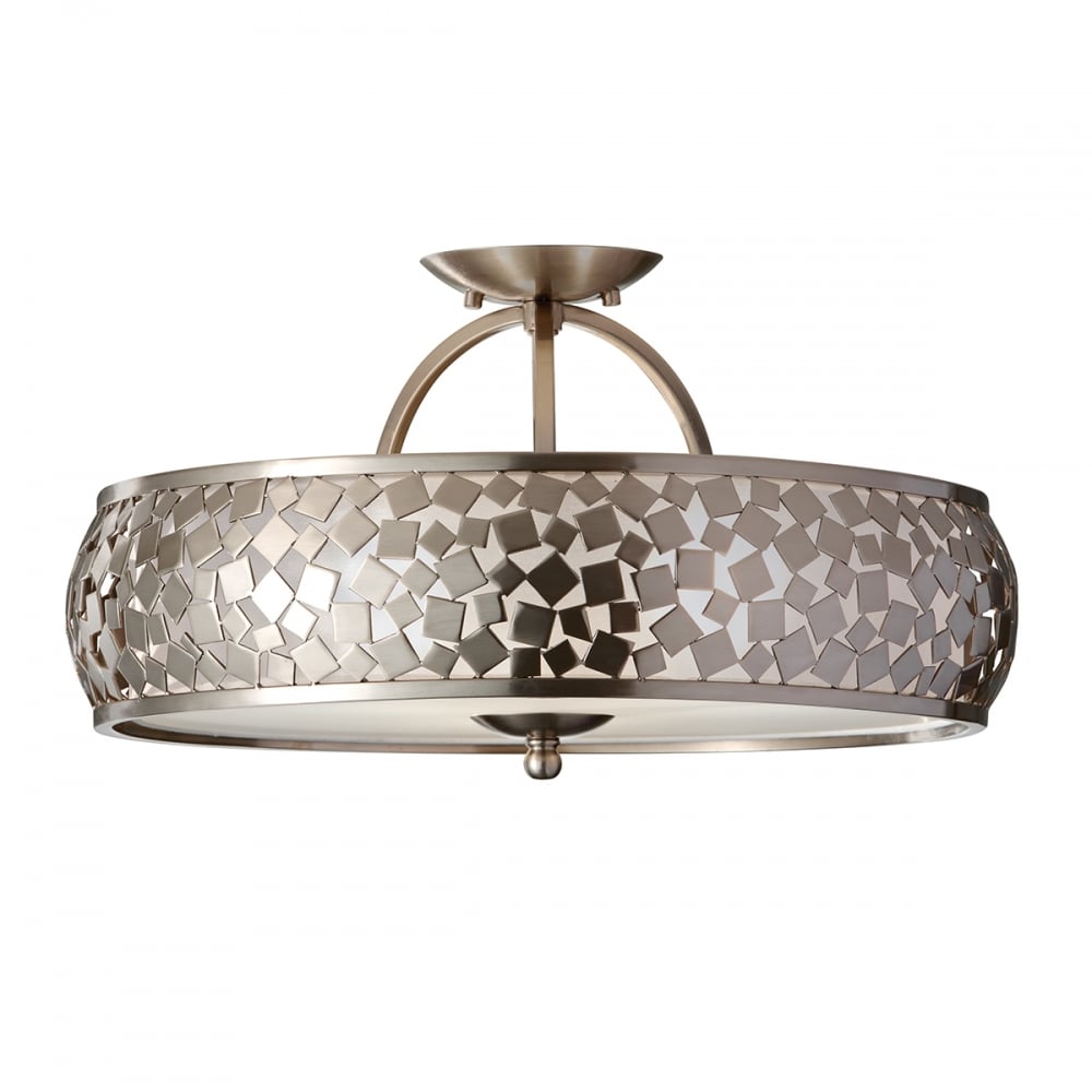 Semi Flush Brushed Steel Ceiling Light with Small Metal Pieces Design