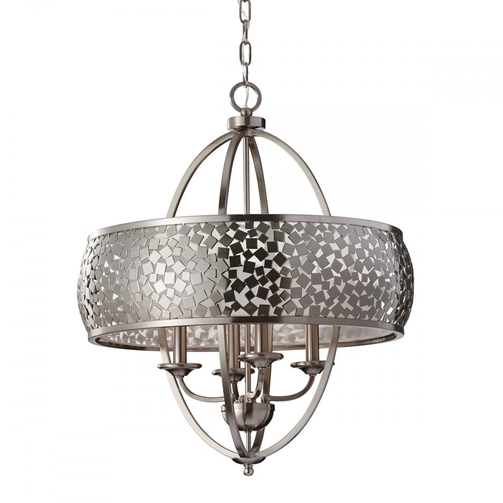 Modern 4 Bulb Chandelier with Glass Bottom and Cut Metal Piece Design