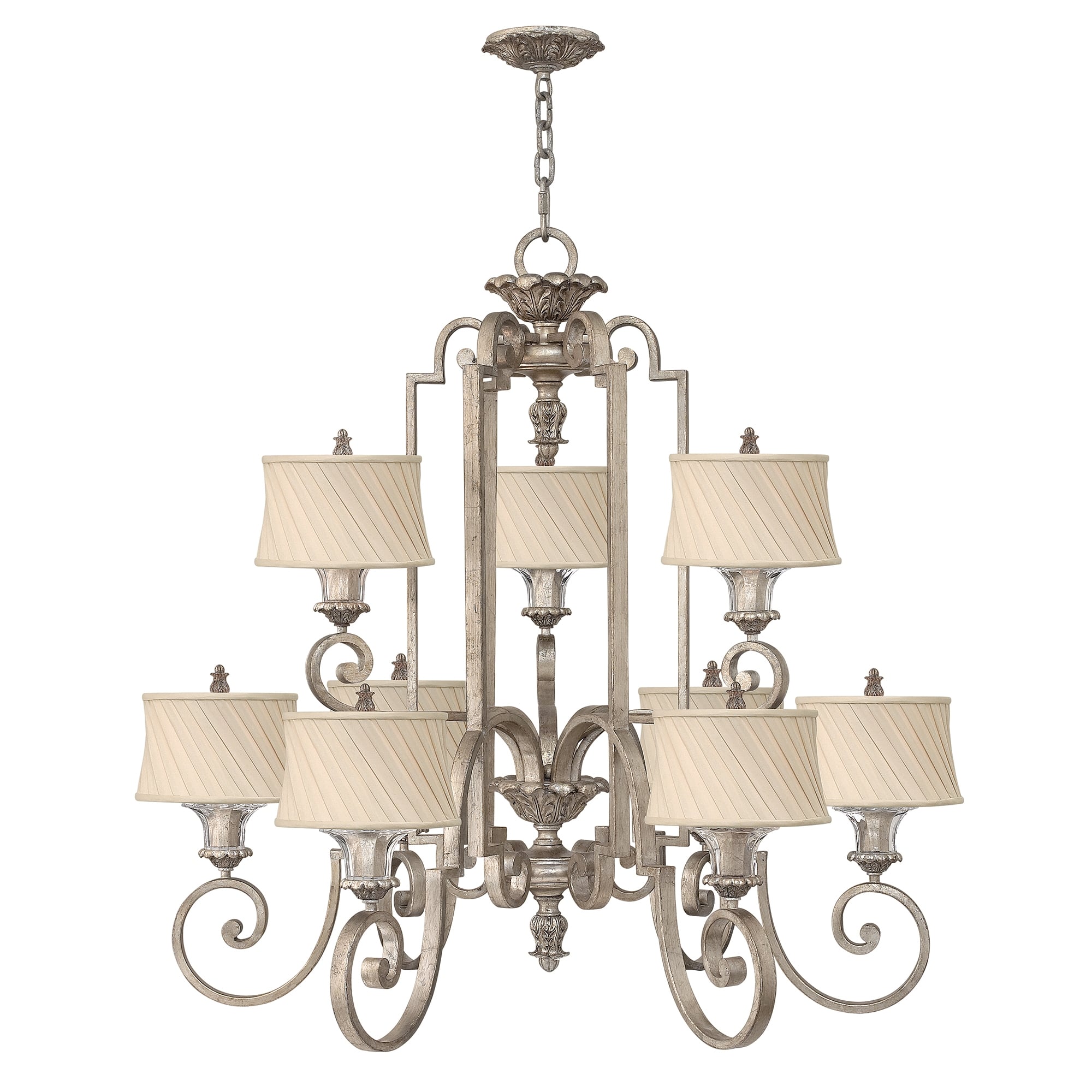 Kingsley 9 Light Chandelier, Silver Leaf