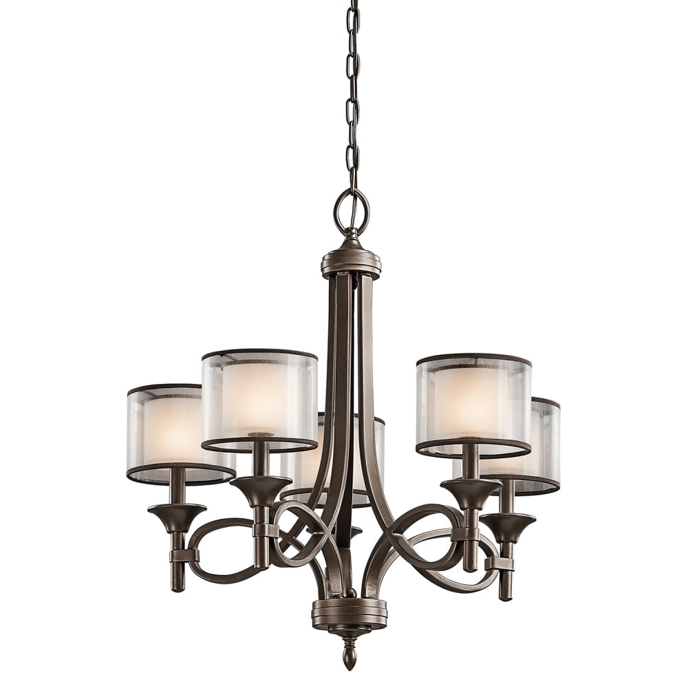 Lacey American Bronze 5 Bulb Chandelier with Candle Shades