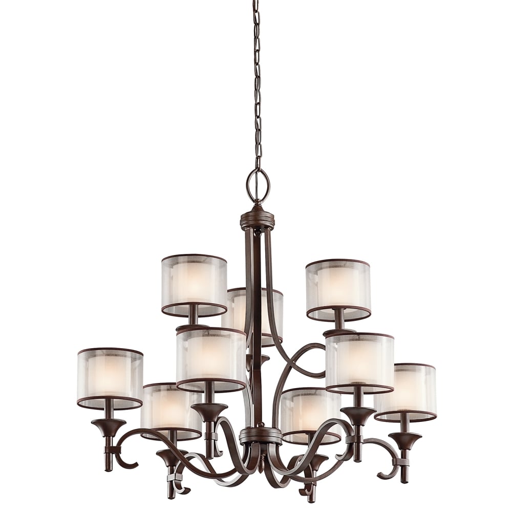 Lacey American Bronze 9 Bulb Chandelier with Candle Shades