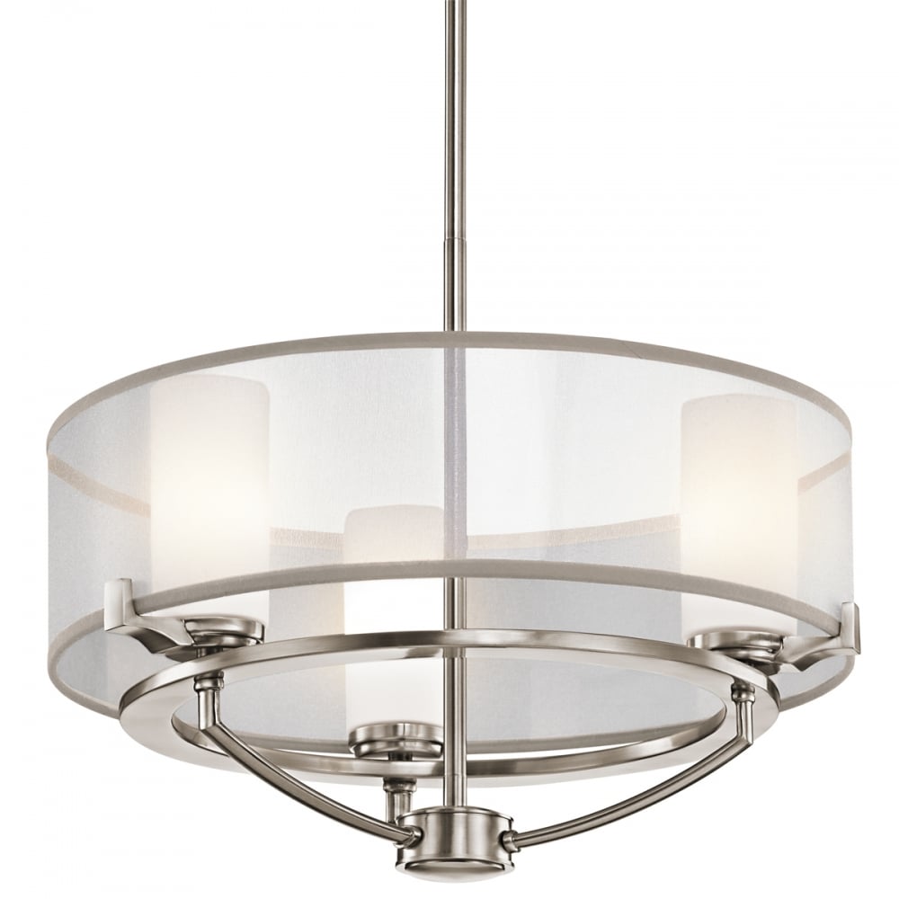 Saldana Pewter 3 Bulb Drum Pendant with Translucent Drum Shade