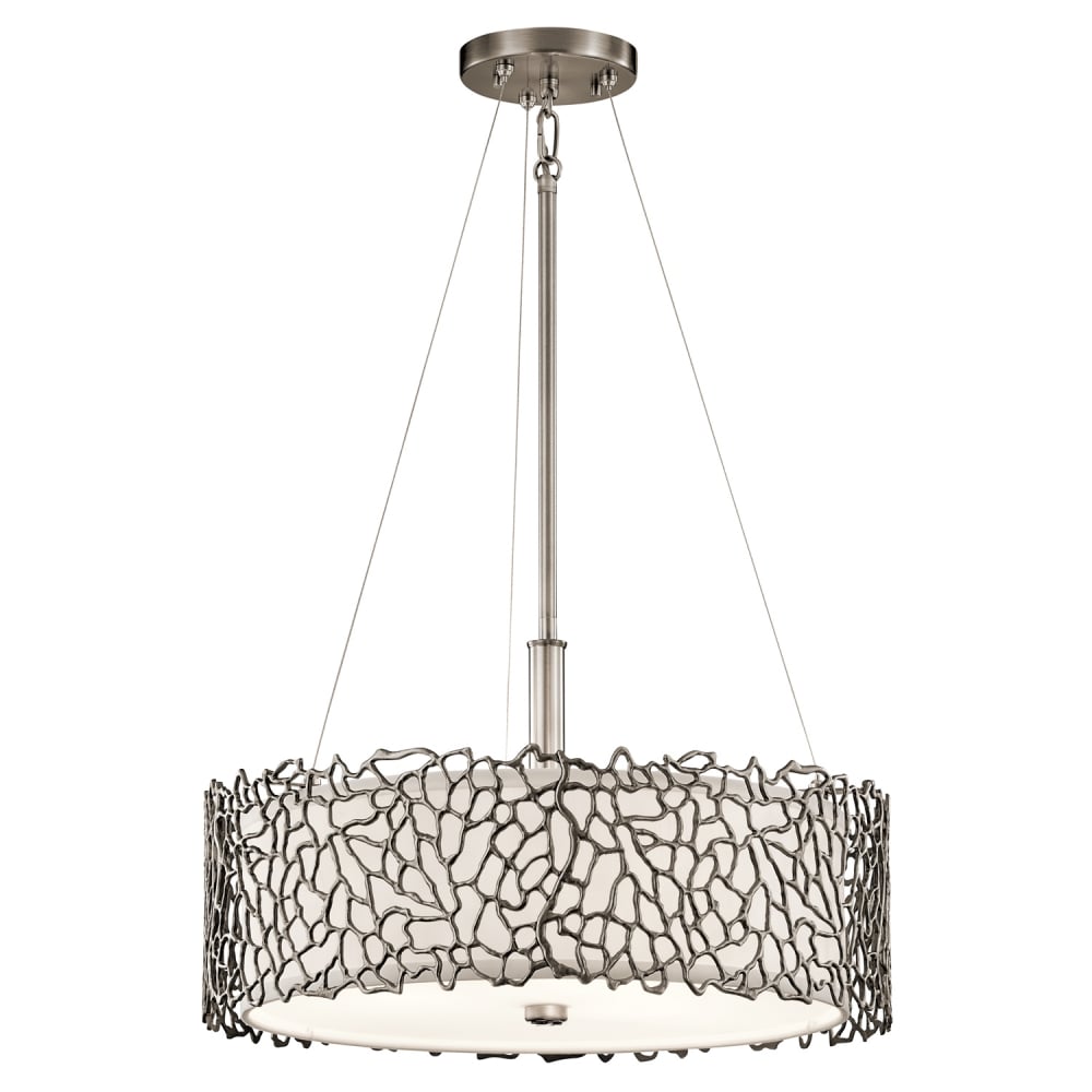 Pewter Coral Effect Hanging Ceiling Light with White Glass Diffuser