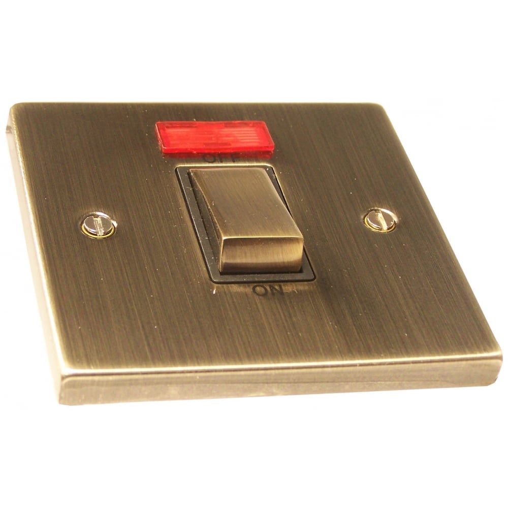 1 Gang 45A DP Ingot Switch With Neon, Antqie Brass