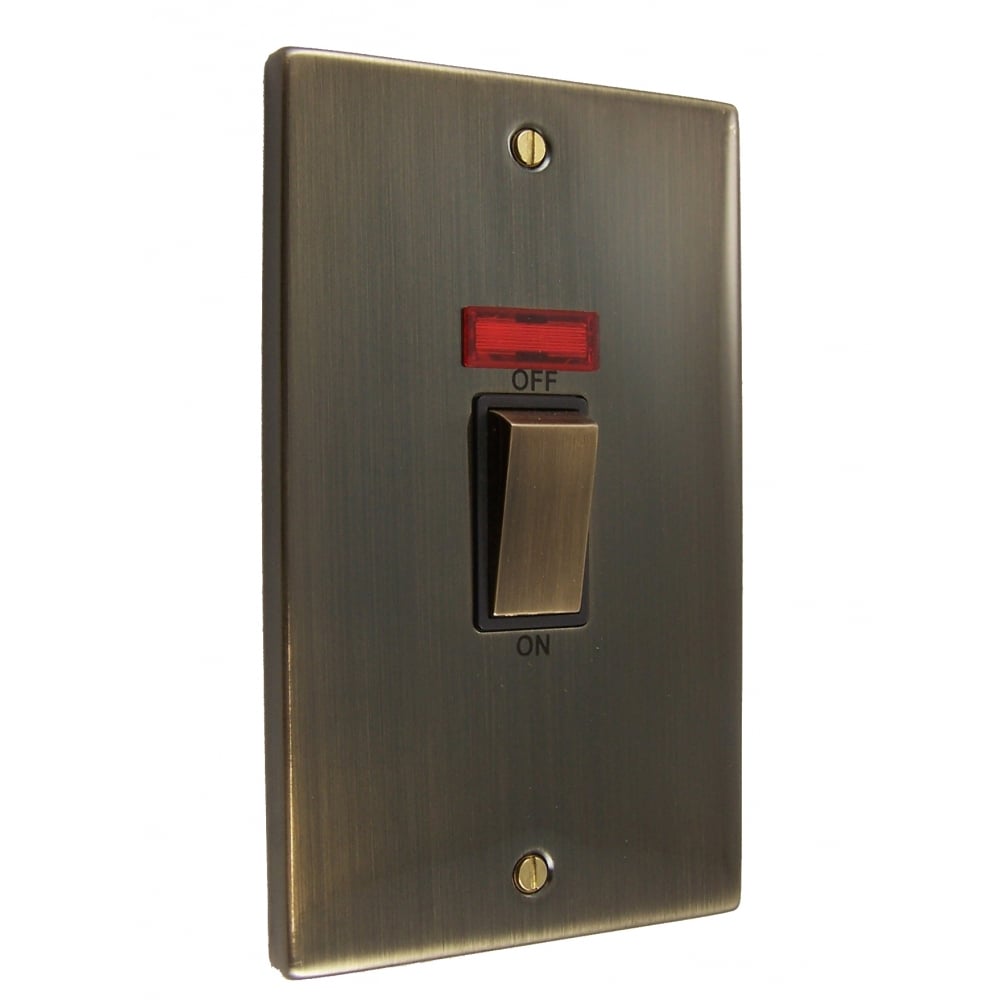 2 Gang 45A DP Ingot Switch With Neon, Antique Brass