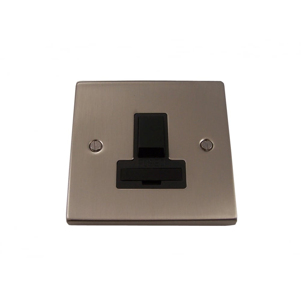 13A Fused Switched Connection Unit, Satin Chrome, Black