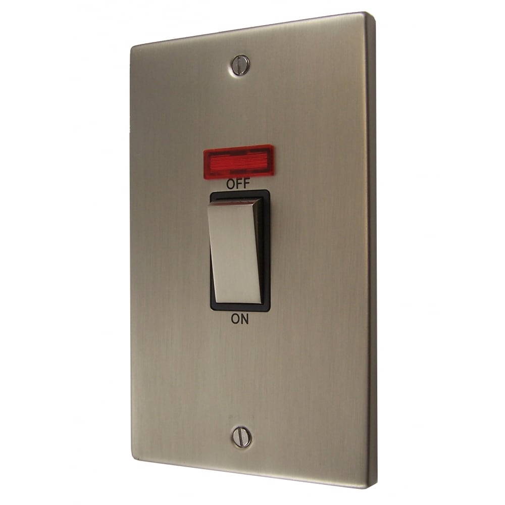 2 Gang 45A DP Ingot Switch With Neon, Satin Chrome
