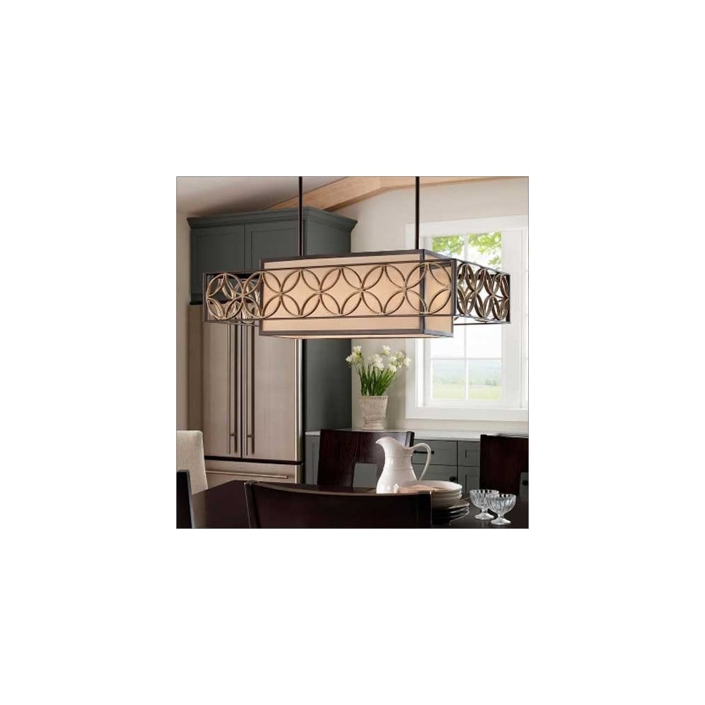 Stunning Island Bar Ceiling Light in Bronze Organza with Gold Section Detailing