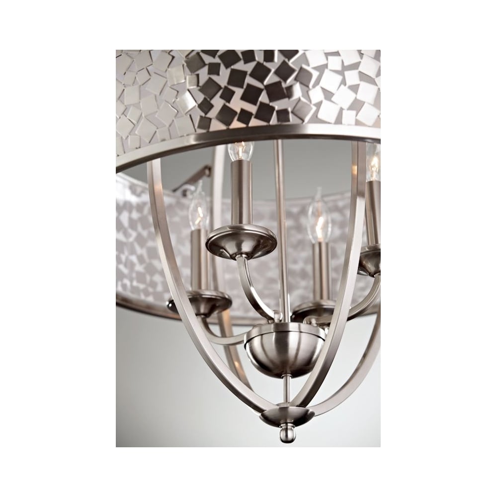 Modern 4 Bulb Chandelier with Glass Bottom and Cut Metal Piece Design