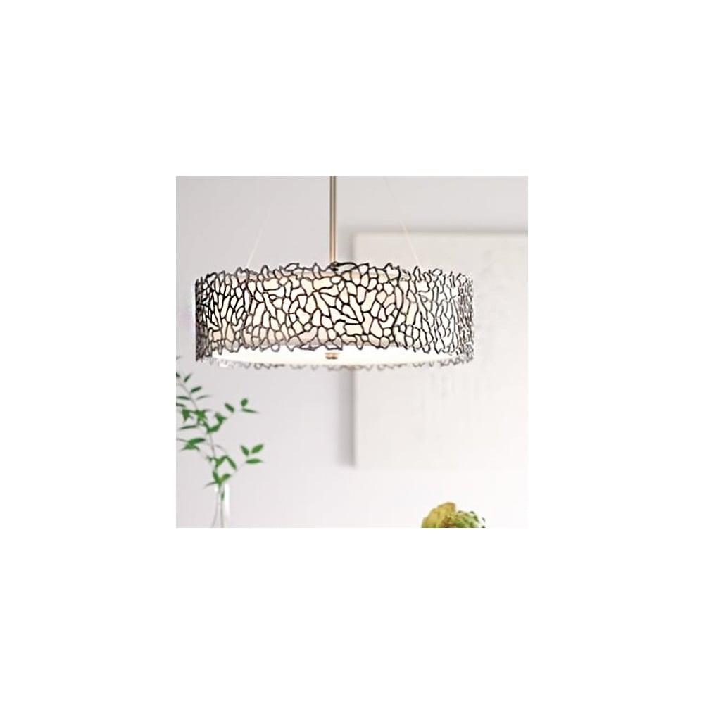 Pewter Coral Effect Hanging Ceiling Light with White Glass Diffuser