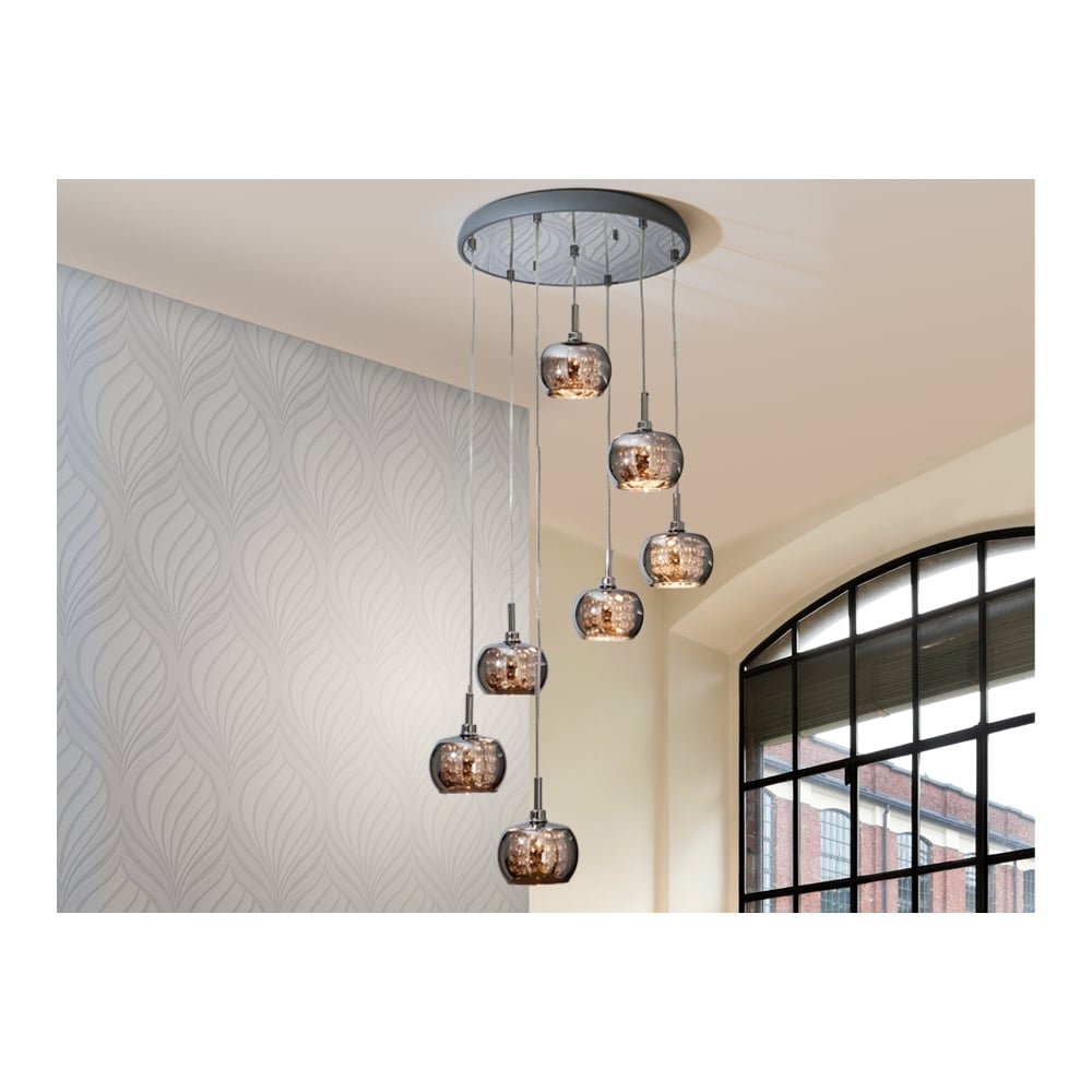 Art Deco Shimmered Crystal Spiral Ceiling 7 Light Pendant