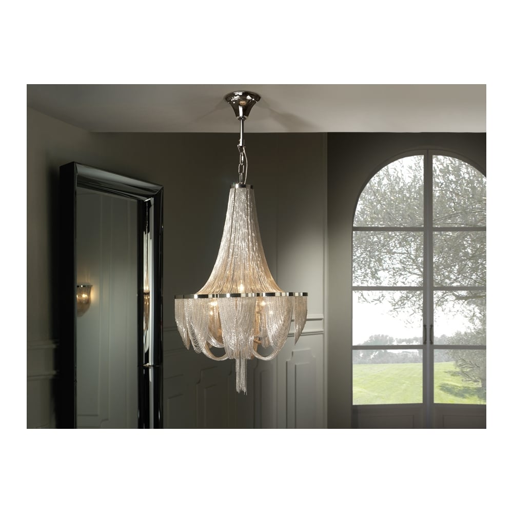 Minerva Contemporary 10 Light Chandelier Draped with Nickel Chains