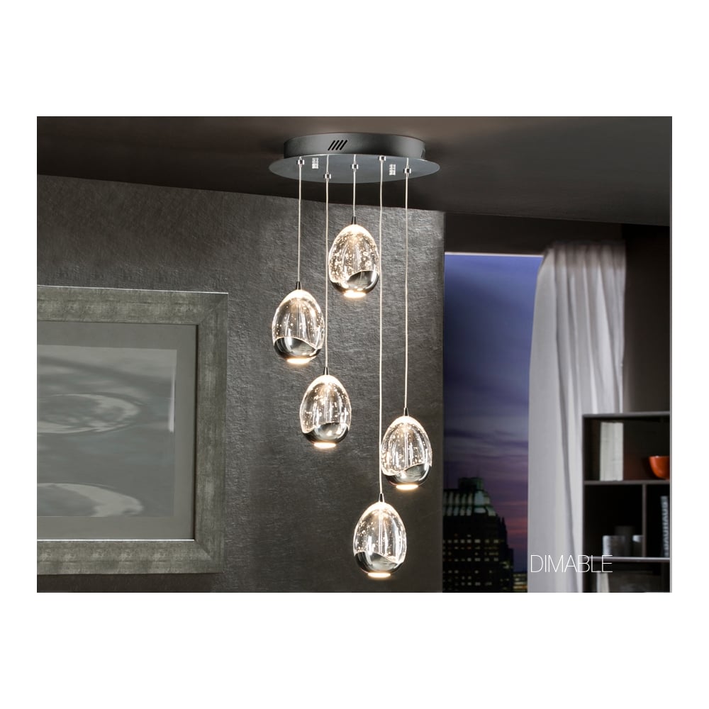 Modern Chrome LED Crystal Egg Shaped Pendant Cluster