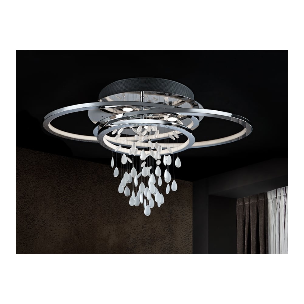 Bruma Chrome and LED Flush White Smoked Crystal Ceiling Light