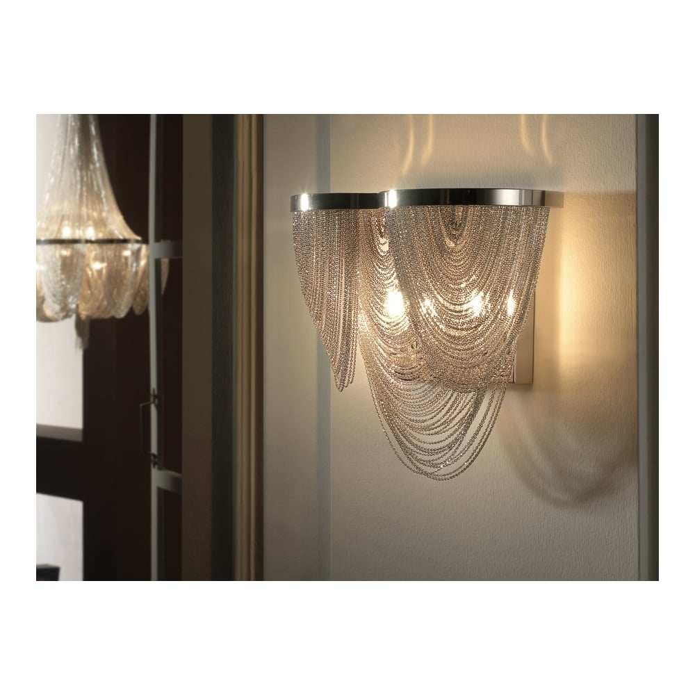 Minerva Twin Chrome Wall Sconce with Nickel Chains