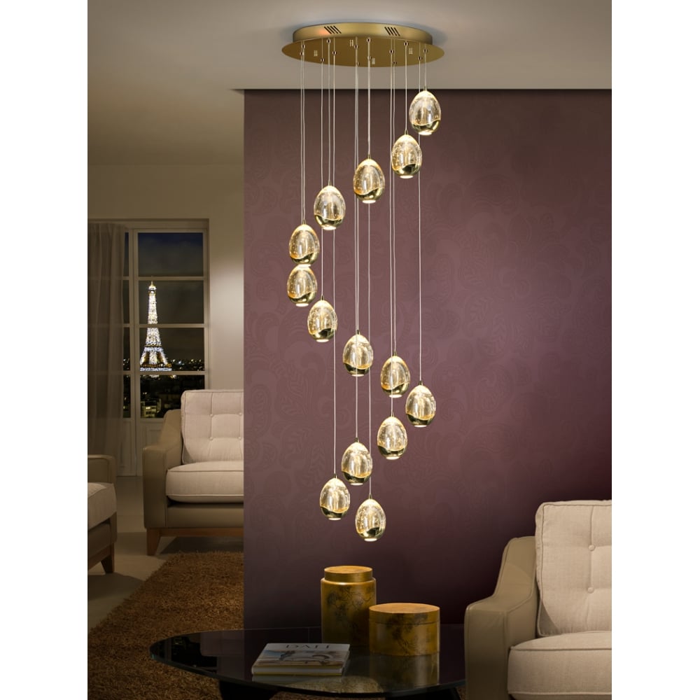 Spanish Gold Modern 14 LED Ceiling Spiral Cluster Pendant