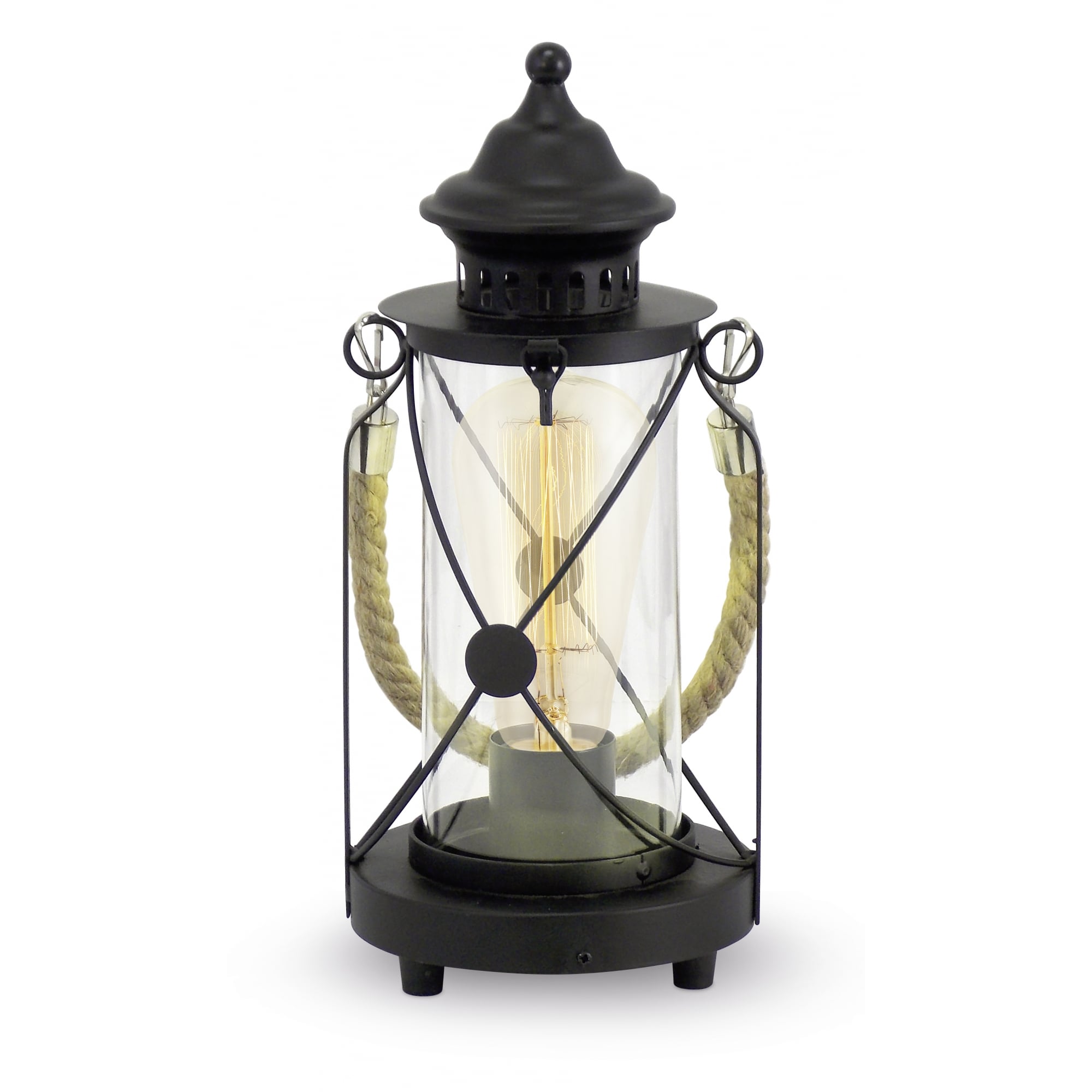 Traditional Rustic E27 Table Lamp with Rope Handle, Bradford