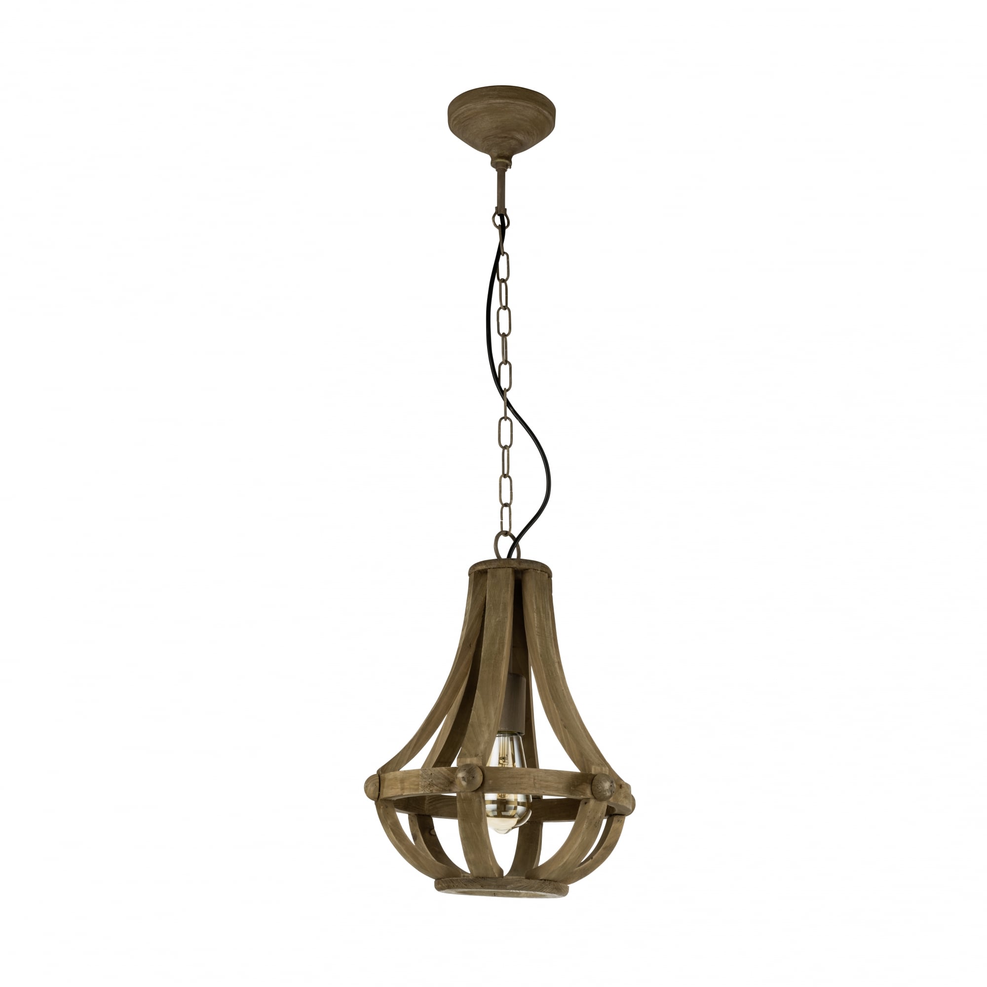 Kinross Steel & Wood Single Chandelier Light E27