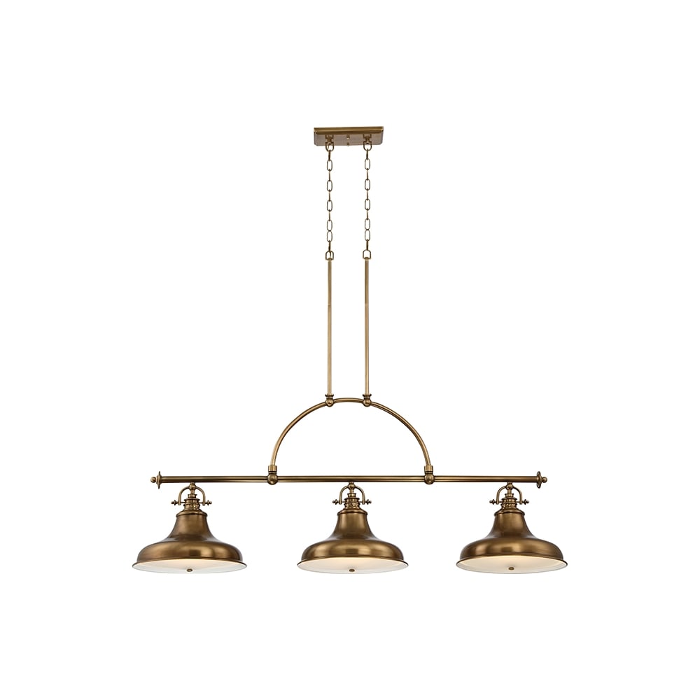 Emery Trad American Style Three Shade Island Pendant, Weathered Brass