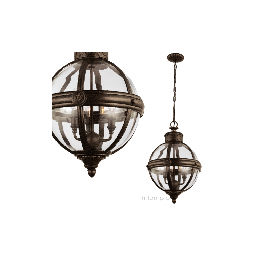 Adams Victorian Bronze Pendant Globe Light Chandelier, 3 Bulb