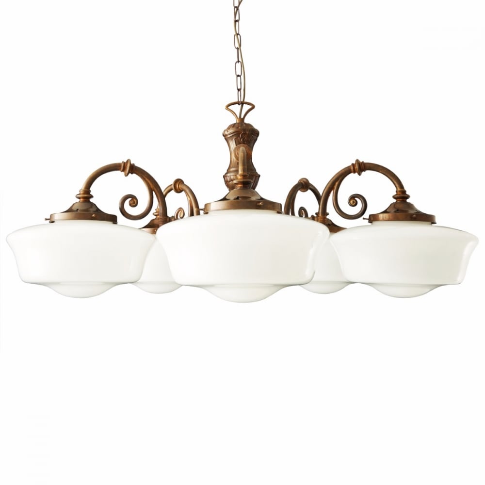 Clones 5 Arm Chandelier, Antique Brass