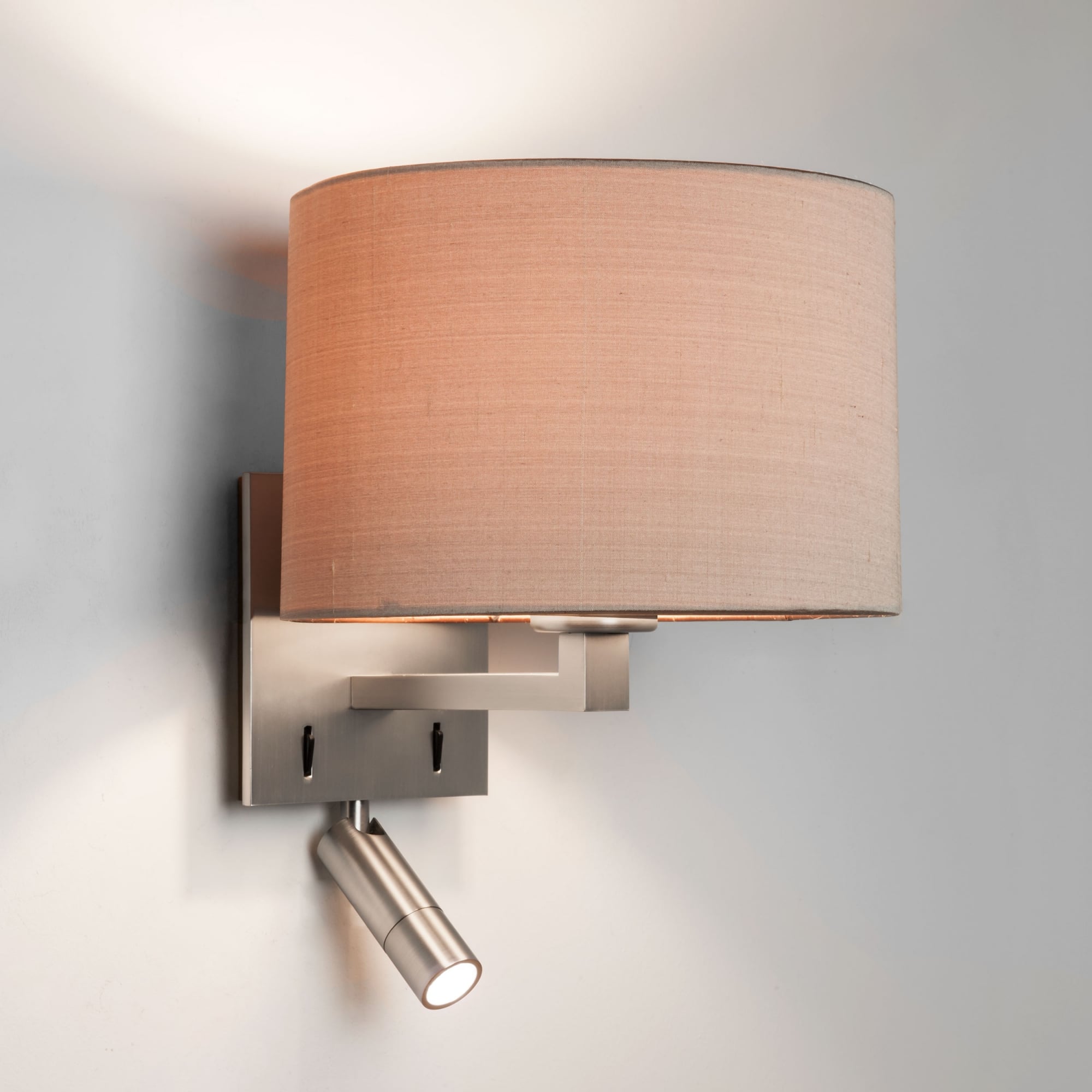 Azumi Modern Matt Nickel Bedroom Wall Light with LED Reading Spotlight