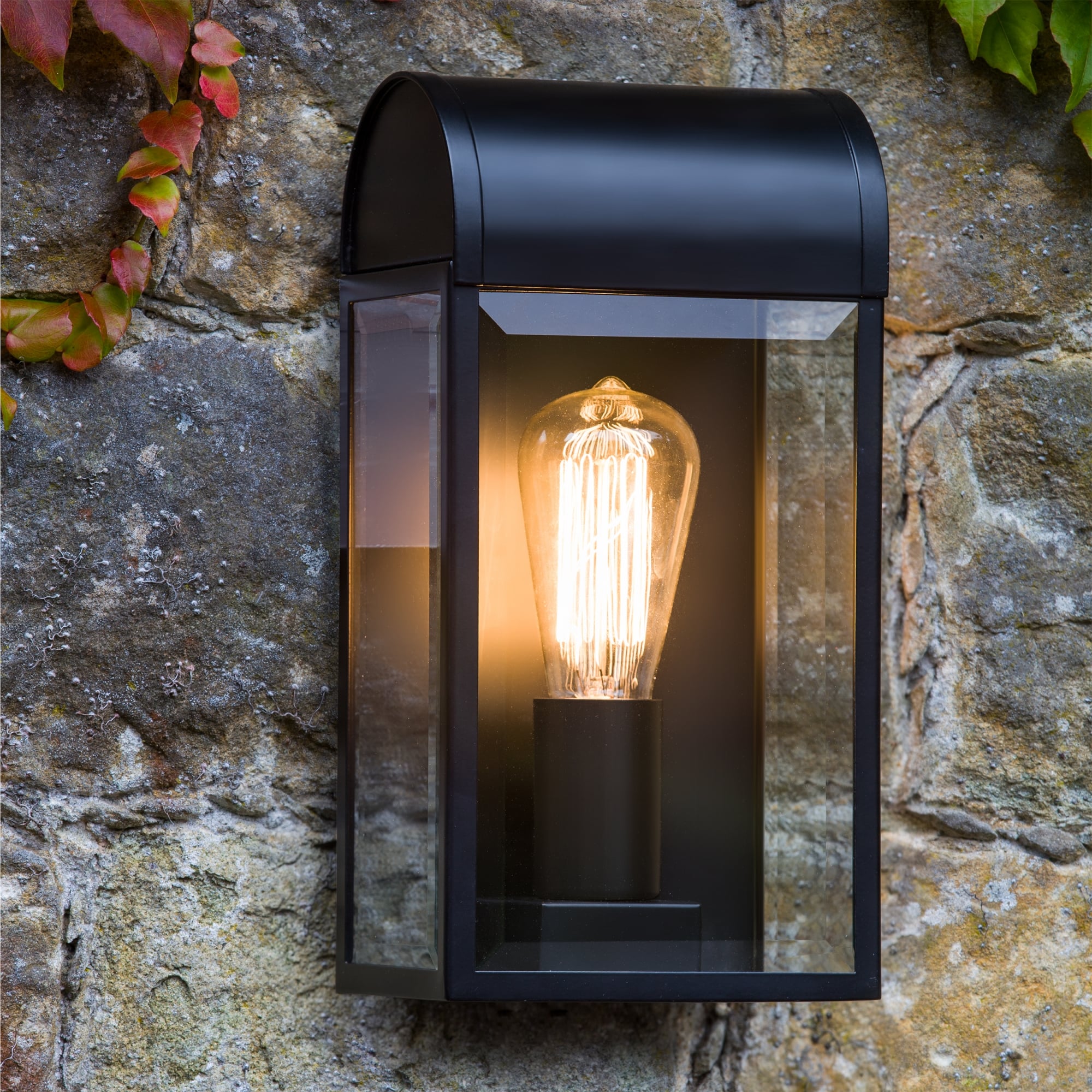 Newbury Traditional Painted Black and Glass Outdoor Wall Light