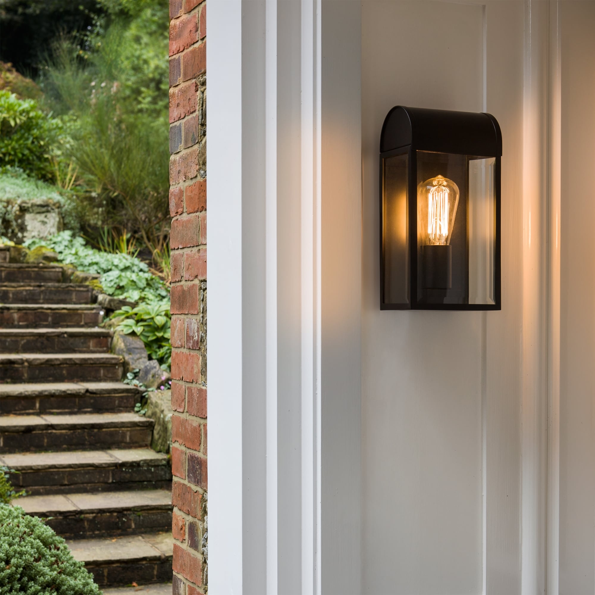 Newbury Traditional Painted Black and Glass Outdoor Wall Light