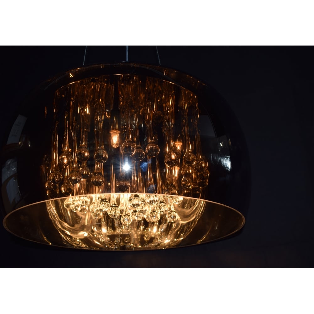 Modern Smoked Glass Extra Long Light Fitting Oval Ceiling Pendant 5 Light