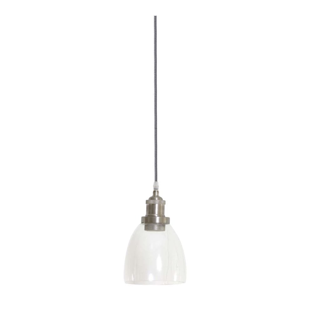 Hanging Pendant Lamp D15x20cm Ivette Glass and Nickel Satin