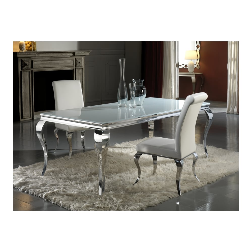 Barroque Chrome and Glass Rectangular Dining Table, 208cm