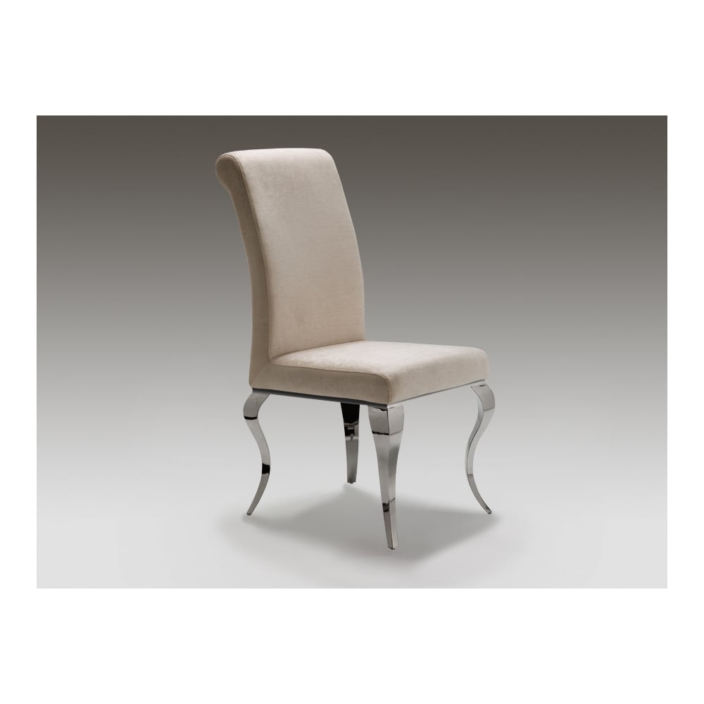 Barroque Polished Steel and Beige Leather Dining Chair