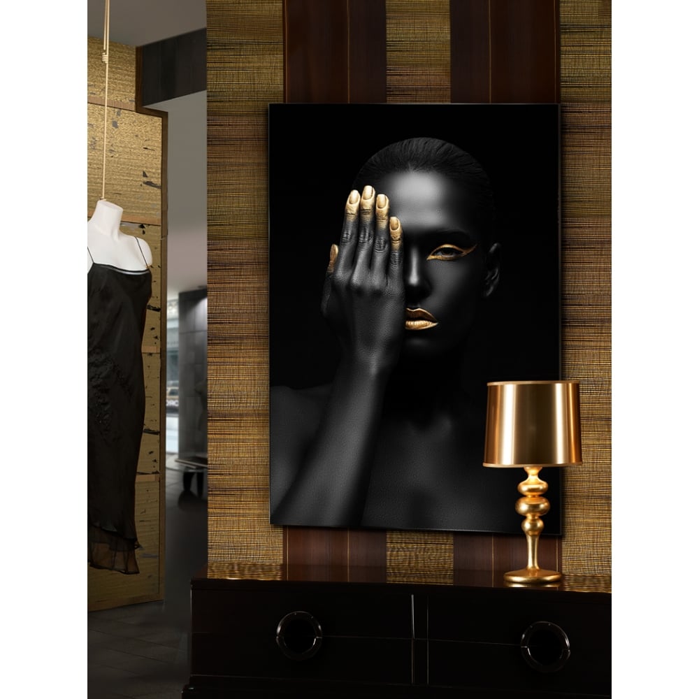 Modern Wall Art of Matt Black and Gold Tones, 80x120cm