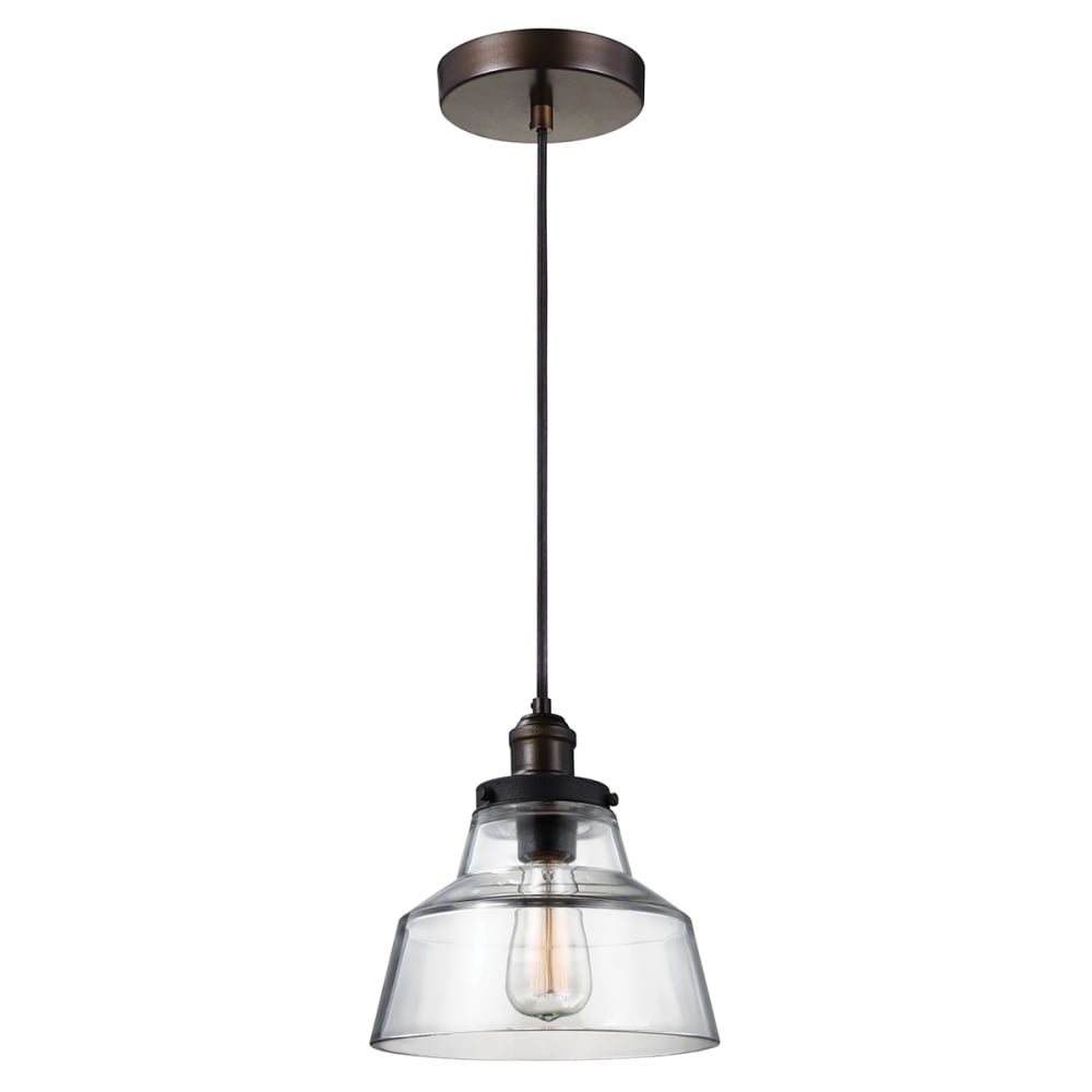 Baskin Shaker Style Aged Brass and Glass Dome Pendant, 254mm