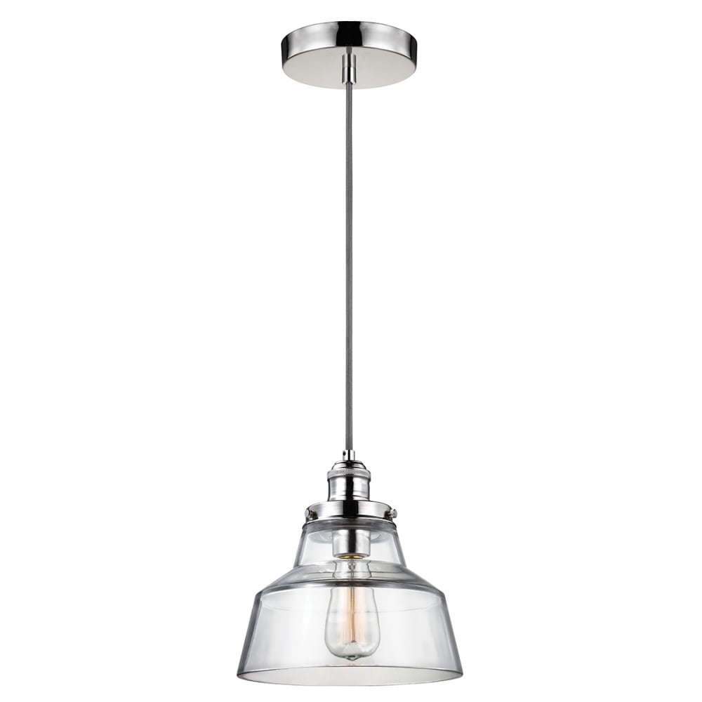 Baskin Shaker Style Nickel and Glass Dome Pendant, 254mm